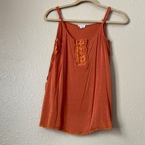 POL orange lace adjustable strap tank top